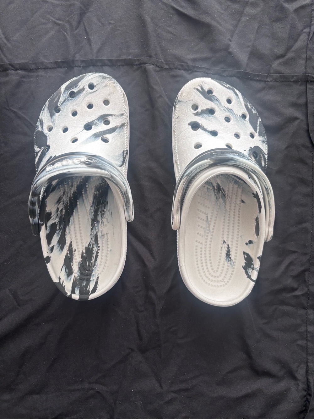CROCS Kids White and Black Marble-Print Slip-On Clogs